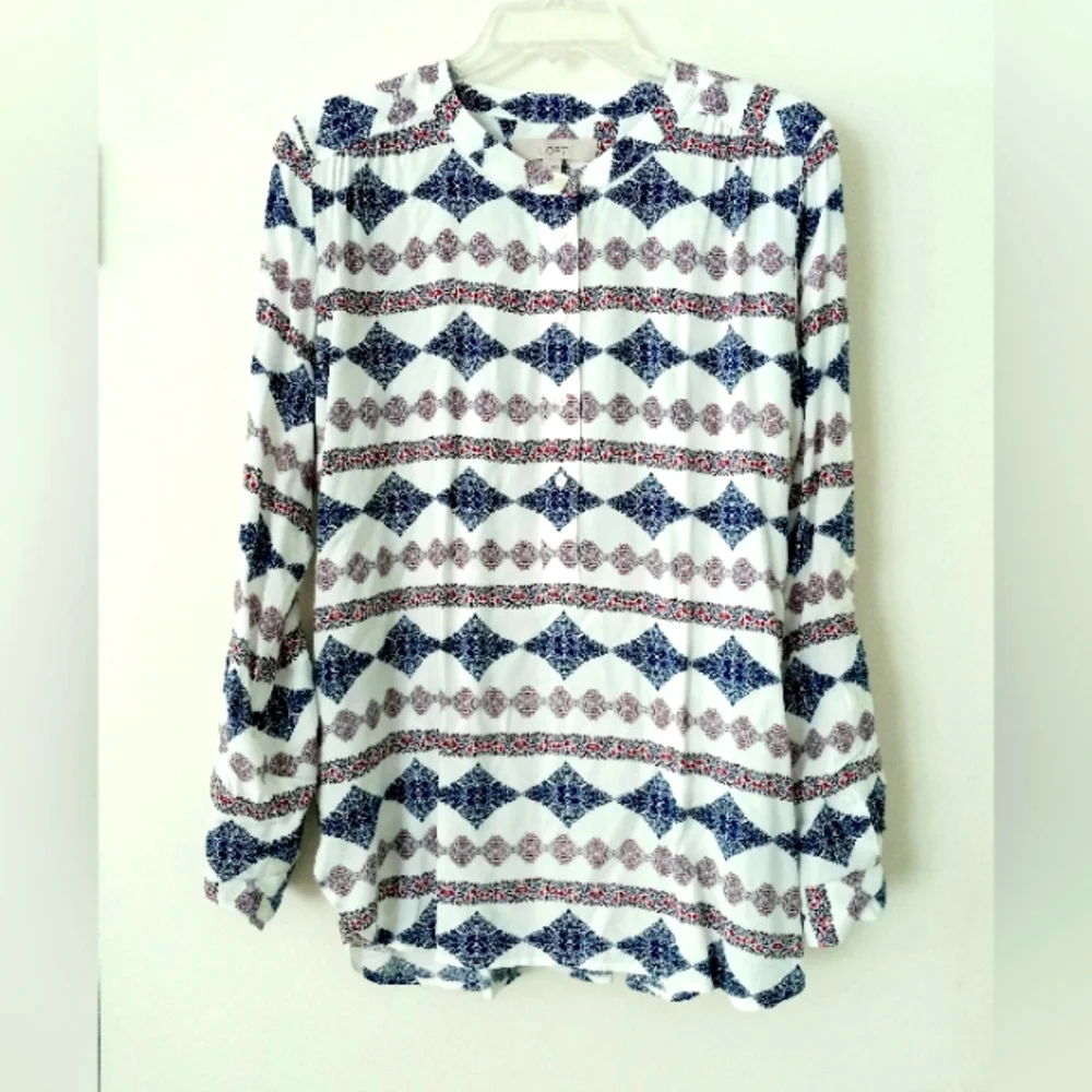 Loft boho tribal 1/2 button down roll tab sleeve NWT size Small top